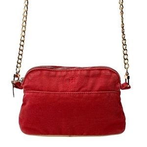 Authentic HERMES Red Canvas & Gold Chain Cosmetic Pouch Crossbody Mini Bag